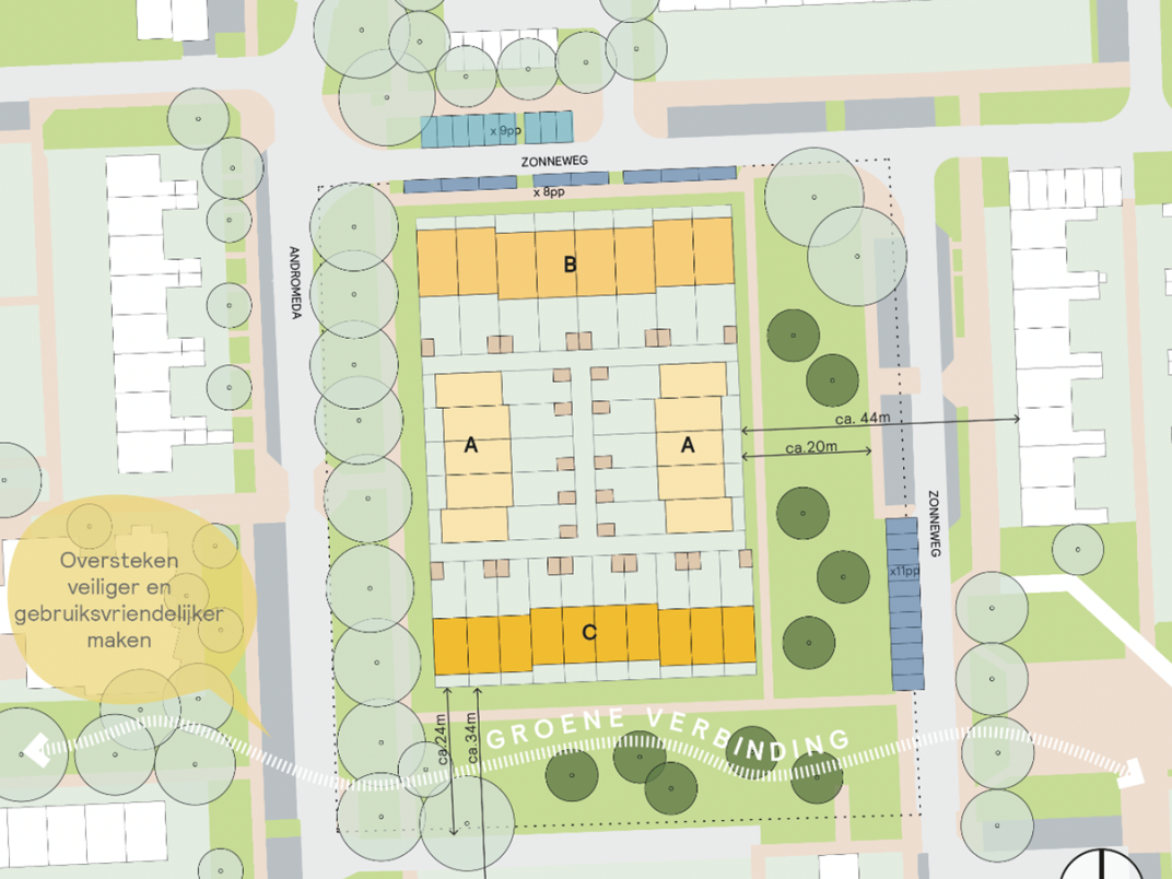 Plattegrond van de nieuwbouw aan de Zonneweg 4-6