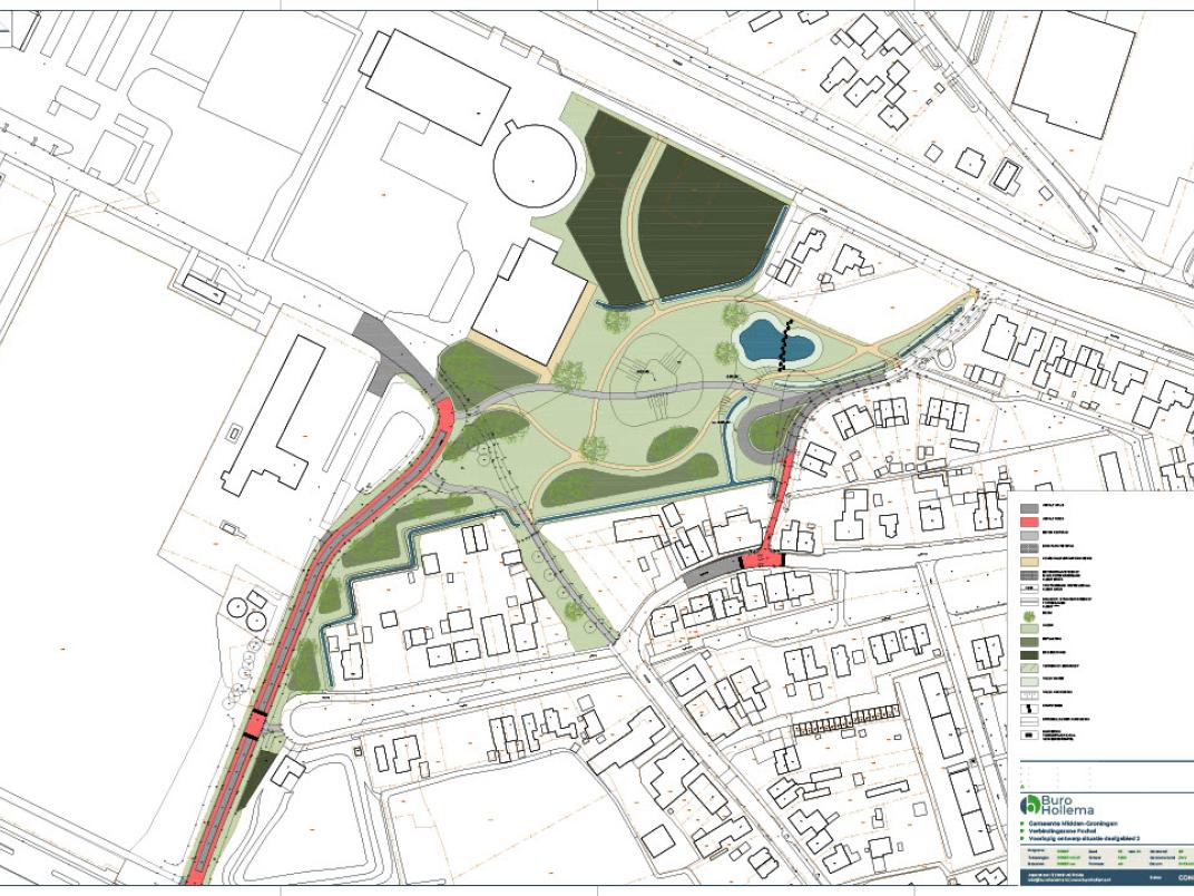 Door Buro Hollema is een Voorlopig Ontwerp (V.O.) gemaakt voor de verbindingszone en het dorpspark. Deelgebied 1: dorpspark 